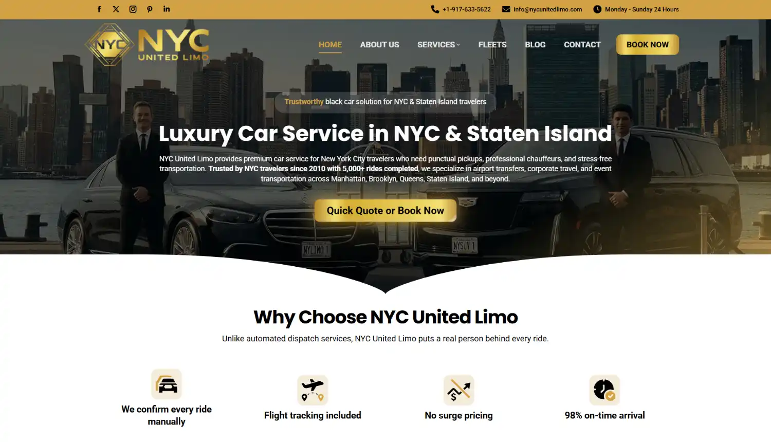NYC United Limo website after the ZeeGFX redesign